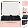 Faquenc Grande custodia per il trucco con specchio a LED Vanity Case rimovibile con specchio luminoso in pelle PU portatile Makeup Artist Carry Vanity Box con divisori porta pennelli trucco, rosa, Classico