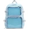 YeGang Ita Borsa con Finestre Trasparenti per Donne e Adolescenti - Kawaii JK Pin Display Zaino Carino Estetico Grande per Scuola Borsa Casual Daypack Robusta Borsa per Libri Anime Cosplay Regali, Blu