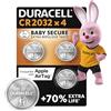 Duracell Batterie a moneta al litio 3V CR2032 (4 pz.) - Fino a +70% di durata - Tecnologia Baby Secure - Per Apple AirTag, chiavi auto, dispositivi domestici, sportivi e medici - A prova di bimbo