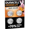 Duracell Batterie a moneta al litio 2025 da 3 V (confezione da 4) - Fino al 70% di extra durata - Tecnologia Baby Secure - Pila per chiavi auto, orologi fitness, occhiali 3D