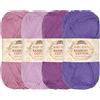 BambooMN JubileeYarn, Filato di cotone e bambù Baby Soft, 4 matasse, 50 g/matassa, sfumature di viola