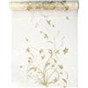 PartyDeco Runner da tavola in organza, 9 m x 36 cm, motivo floreale, color crema e oro, semitrasparente, per matrimoni o Natale