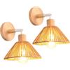 iDEGU 2 Pezzi Lampade da Parete Interno Vintage, 22cm Applique da Parete in Legno e Rattan Retrò Lampadario Plafoniera Regolabile E27 Luce da Parete Moderna per Cameretta Soggiorno Corridoio (Marrone)