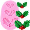 XMOLDNMS Stampo in silicone a forma di foglie di agrifoglio natalizio, per decorare torte, cupcake, cioccolato, caramelle, pasta di gomma, pasta polimerica