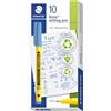 STAEDTLER Noris Writing pen 307 Fineliner, alloggiamento in 97% plastica riciclata a norma ISO 14021, Fineliner in plastica riciclata, blu delfter, scatola pieghevole, 10 fineliner, 307-63