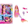 Barbie - Malibu Sirena, bambola con capelli rosa e accesory per lo styiling, funzione cambia colore in acqua, cucciolo di delfino incluso, giocattolo per bambini, 3+ anni, HRP97
