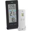 TFA Dostmann Termometro radio Buddy, 30.3072.01, con sensore esterno, temperatura esterna e temperatura interna, valori massimi e minimi, orologio radio, nero