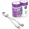ANSMANN 2 batterie Baby C agli ioni di litio con connettore USB di tipo C, ricaricabili tramite USB-C, ad alta potenza di 1,5 Volt e 2500 mAh/adatto per telecomando, controller, lampade, giocattoli,