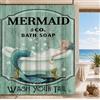Famiffty Mermaid Shower Curtain Mermaid Bathroom Set 72Wx72L Inch Little Mermaid Shower Curtain Teal Green Wash Your Tail Funny Ocean Bathtub Bubbles Vintage Wood Waterproof Polyester Fabric 12 Hooks