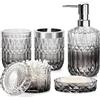 Ulable Set di accessori da bagno, set di 5 dispenser di sapone da bagno, accessori da bagno in vetro con dispenser di sapone in vetro, portasapone, portaspazzolino, bicchiere, barattolo per cotton