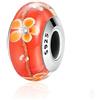 YaShuo Jewellery Perlina in vetro di Murano in argento Sterling per braccialetti Pandora, Argento sterling Cristallo Argento Sterling, Arancione