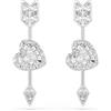 Swarovski Orecchini pendenti Idyllia, Taglio misto, Cuore con freccia, Bianchi, Placcato rodio