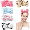 YOCHLEY 5 fasce elastiche per capelli per il viso, per trucco, da donna, con fiocco, in pile corallo, per spa, per lavare il viso, trucco e doccia (blu, rosa, bianco, a righe, leopardo, taglia unica)