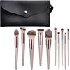GWEOR Pennelli Make Up, 10 Pezzi Set Pennelli Trucco Professionale con Trousse in Pelle PU, Champagne Gold Kit Pennello Trucco Occhi Makeup Brushes Regalo per Ragazze Donne Compleanno San Valentino