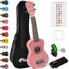 TIGER UKEKIT-PK Pacchetto Ukulele per principianti, Ukulele soprano, accordatore, tracolla, adesivi, corde di ricambio e plettro in feltro - Rosa