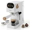 briebe Nordic Macchina Caffè Espresso 20 Bar, Compatibile con Capsule Nespresso e Caffè Macinato Semiautomatica Professionale 1350W, Montalatte, Display Touch, 1,2L, Design Scandinavo, Bianco
