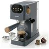 briebe Nordic Macchina Caffè Espresso 20 Bar, Compatibile con Capsule Nespresso e Caffè Macinato Semiautomatica Professionale 1350W, Montalatte, Display Touch, 1,2L, Design Scandinavo, Grigio