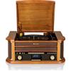 Roadstar HIF-1993 D+BT Impianto stereo nostalgico in legno - sistema compatto con lettore di dischi, lettore CD, Bluetooth, piastra per cassette, radio DAB+/FM RDS e USB