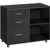Yaheetech Armadietto Portadocumenti Schedario da Ufficio in Legno con 3 Cassetti Mobile Porta Stampante con Scomparti Mobiletto da Archivio con Ruote 80 x 40 x 65,5 cm Nero