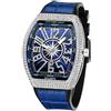 FANMIS Orologio da polso da uomo con teschio grande, rettangolare, stile punk, quadrante con diamanti, cinturino in pelle, calendario, sportivo, al quarzo, Argento blu, Rettangolo Punk Diamond Orologio