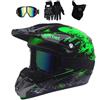 UIGJIOG Casco da motocross, con maschera e occhiali, casco integrale per bambini, per fuoristrada, MTB, BMX, downhill, quad, enduro, racing, dirt bike, verde, S (52 ~ 53 cm)