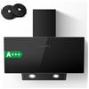 TopStrong Cappa aspirante 90 cm, Cappa Cucina Inclinata 90cm con Filtro a Carboni, 450 m³/h, Ricircolo & Canalizzazione, 3 Livelli di Regolazione + Booster, 58 dB, LED, Nero, Efficienza A+++
