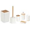 Herzberg, HG04463, Set da bagno 6 pezzi in bambù, design moderno, accessori pratici, ideale per decorazione interna, taglia: standard, colore: crema