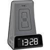 TFA Dostmann ICONcharge, 60.2033, sveglia digitale con stazione di ricarica a induzione, supporto per videochiamate, sveglia con funzione snooze, ricarica USB, cifre luminose, antracite