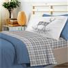 PENSIERI DELICATI Completo Letto Singolo, Flanella 100% Cotone Caldo e Morbido, Completo Lenzuola 1 Piazza 90 x 200 cm, Include Lenzuolo Sotto, Sopra e 1 Federa, Made in Italy, Tartan Cervo Azzurro