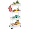 Relaxdays Carrello da Cucina Ruote, 4 Ripiani, Carrellino Portaoggetti per Bagno, Cibo o Detersivi, 93x40x22 cm, Bianco