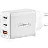 Intenso Power Adapter W65ACC, alimentatore USB con 1 USB-A e 2 porte USB-C, tecnologia GaN a risparmio energetico e 65 Watt, bianco