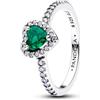 PANDORA Anello da donna in argento con cuore in rilievo, verde, 198421C07, 54, Argento sterling, Zirconia cubica