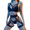 Shengxi Completo Intimo Donna Sexy Set di Lingerie da Donna 5 Pezzi Lingerie Esotica con Reggiseno con Ferretto e Mutandine con Catena a Girocollo Rimovibile (Nero, S)