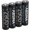 ABSINA 4x Batterie ricaricabili AA 2900 - Batteria NiMH AA da 1,2 V e min. 2650 mAh - Batterie AA ricaricabili per dispositivi ad alto consumo energetico - Pile AA per controller torcia, Wii e Xbox