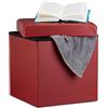 Relaxdays Sgabello, Coperchio, Pouf Contenitore, Poggiapiedi, in Ecopelle, H x L x P: 38 x 38 x 38 cm ca.. rosso scuro
