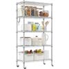Himimi Scaffale con ruote, in metallo su ruote, regolabile in altezza, con 5 ripiani e ganci, per cucina, dispensa, cantina, 35 x 76 x 158 cm, argento