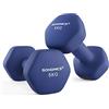 SONGMICS Set di 2 manubri, 2 x 5 kg, manubri corti, esagonali, rivestimento in neoprene, allenamento di forza, allenamento, fitness, casa, blu porto, SYL910Q01