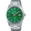 Casio Collection - Orologio uomo al quarzo Classico cinturino in Acciaio INOX Grigio cassa in Ottone display analogico verde - MTP-VD03D-3A1