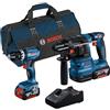 Bosch Professional 18V System Combo Kit: trapano-avvitatore con percussione GSB 18V-45 + martello perforatore GBH 18V-22 (incl. 2 batt. da 4.0Ah, caricabatteria rapido GAL 18V-40, borsello portauten.)