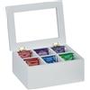 Relaxdays Scatola Porta tè e Tisane, 6 Scomparti per Capsule caffè, Cofanetto con Coperchio, 9x21,5x16 cm, bambù, Bianco