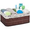 Relaxdays Cesta in bambù Portaoggetti, con Rivestimento con Stampe retrò, Rettangolare, 16,5x38x28,5 cm, Marrone