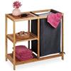 Relaxdays Scaffale Portabiancheria, Mobiletto Bagno in bambù, Sacco Rimovibile e 3 Ripiani, 65x68x33 cm, Marrone Grigio