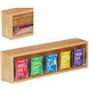 Relaxdays Tea Box in Bambù, 5 Scomparti, 50 Filtri, Coperchio Ribaltabile, a Parete, Salvaroma, 11,5x39x8cm, Naturale