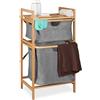 Relaxdays Scaffale Portabiancheria, Cesto Biancheria Estraibile, 2 Scomparti e Ripiano, Mobiletto bambù, Naturale Grigio
