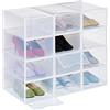Relaxdays Set 12 Scatole di Plastica per Scarpe Fino al N. 45, Scarpiera con Box Impilabili, Shoe Organizer, Trasparenti