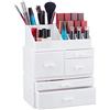 Relaxdays Organizer Make-Up con 21 Scomparti, Contenitore per Cosmetici, Rossetti, Trucchi, Case in Acrilico, Bianco