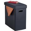 Relaxdays Pouf Contenitore per Sedersi, Coperchio Imbottito, HxLxP: 49 x 48,5 x 27 cm, Poggiapiedi Aspetto Pelle, Nero
