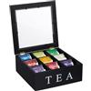 Relaxdays Scatola Porta tè, Organizer Cassetti 9 Scomparti, 9x23,5x23,5 cm, Tea Box con Coperchio, in bambù, Nero Bianco