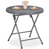 Relaxdays Tavolino da Giardino Pieghevole, HxD: 74 x 80 cm, Aspetto Rattan, Tavolo Rotondo in Plastica e Acciaio, Grigio