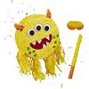 Relaxdays Pinata Mostro, Giallo | Pentolaccia riempibile con bastone e maschera per feste e compleanni, 35 x 34 x 9 cm